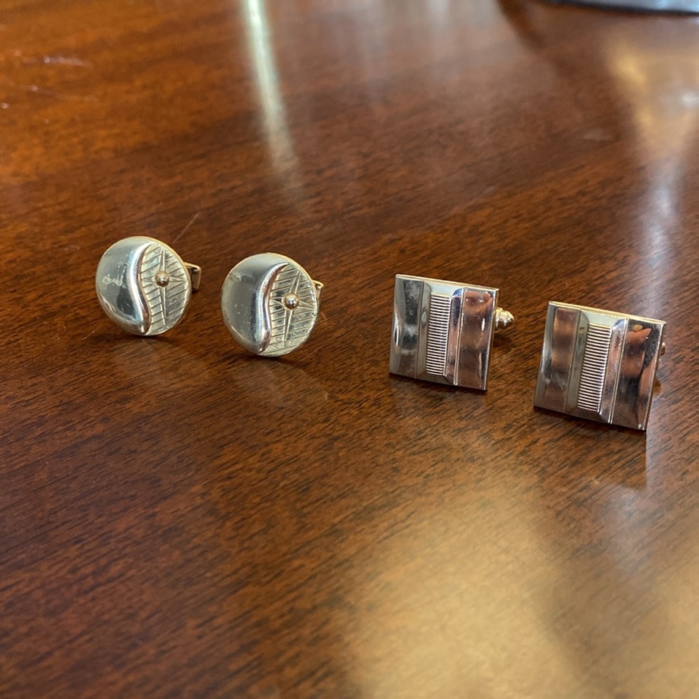VINTAGE MCM cuff links. Two (2) pair. Gold-colored. Fun designs!